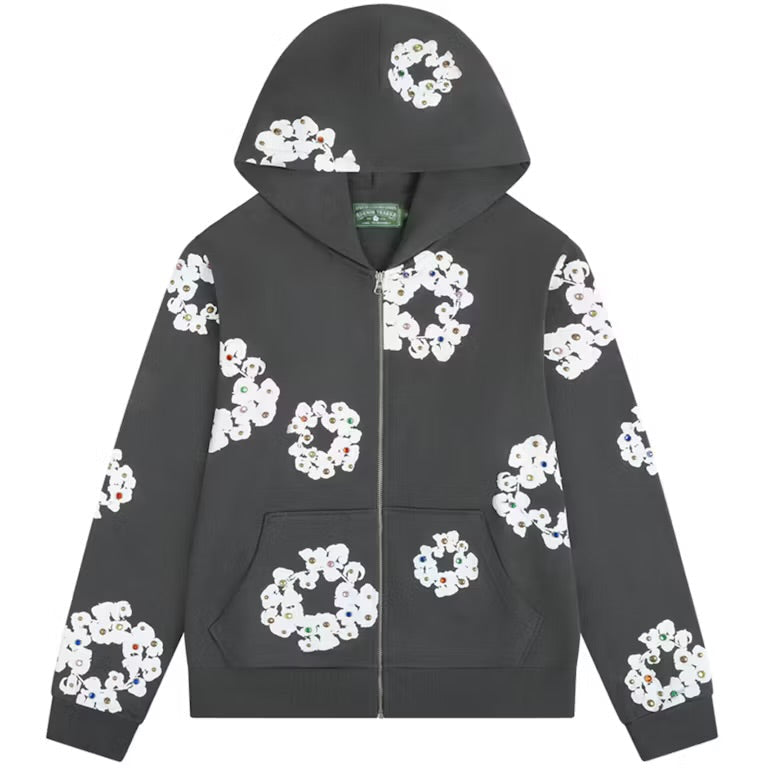 Denim Tears Rhinestone Cotton Wreath Zip Up Hoodie