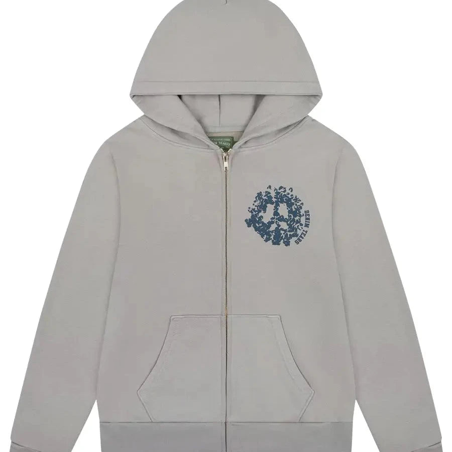 Denim Tears University Grey Blue Zip Up Hoodie